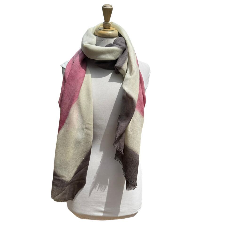 Scarf Multi-Colored Pink and Brown Geometric Print Scarf